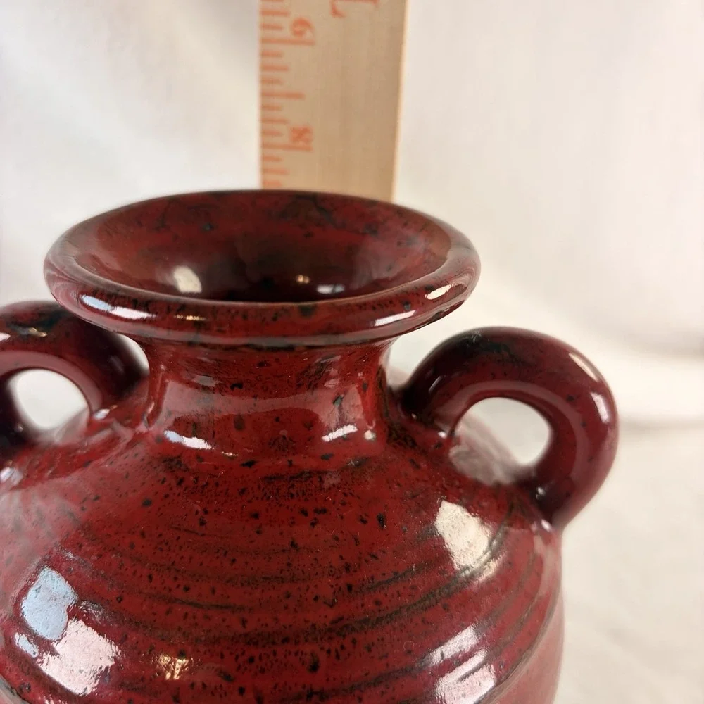 Retired Southern Living at Home Verona Red Olive Jar Vase Double Handle 7.5